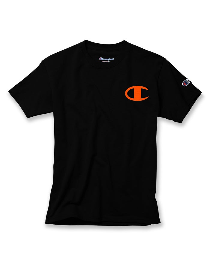 Champion Drenge T-Shirts Sort - Cotton Logo Pieces - Danmark ETL-973605